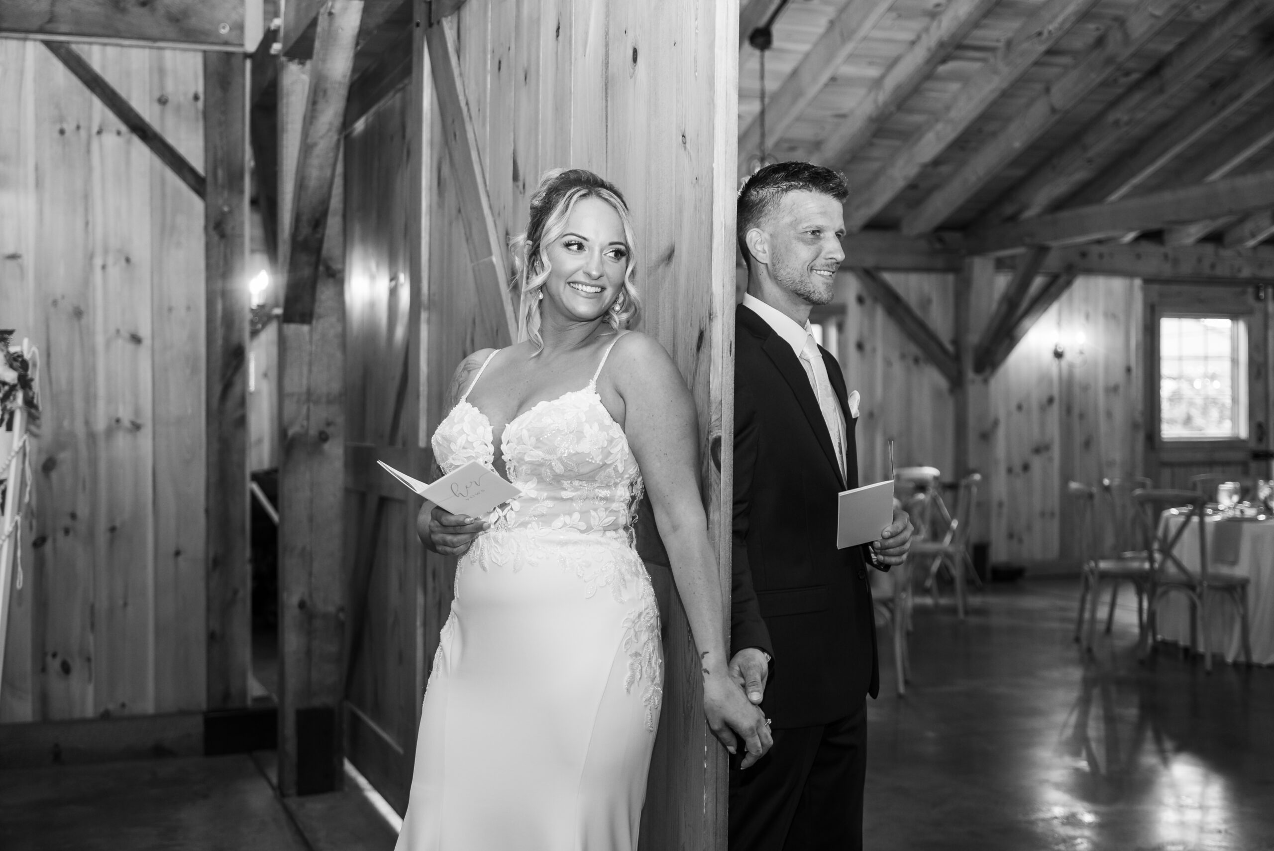 CT wedding photography black and white barn first look bride and groom doorway