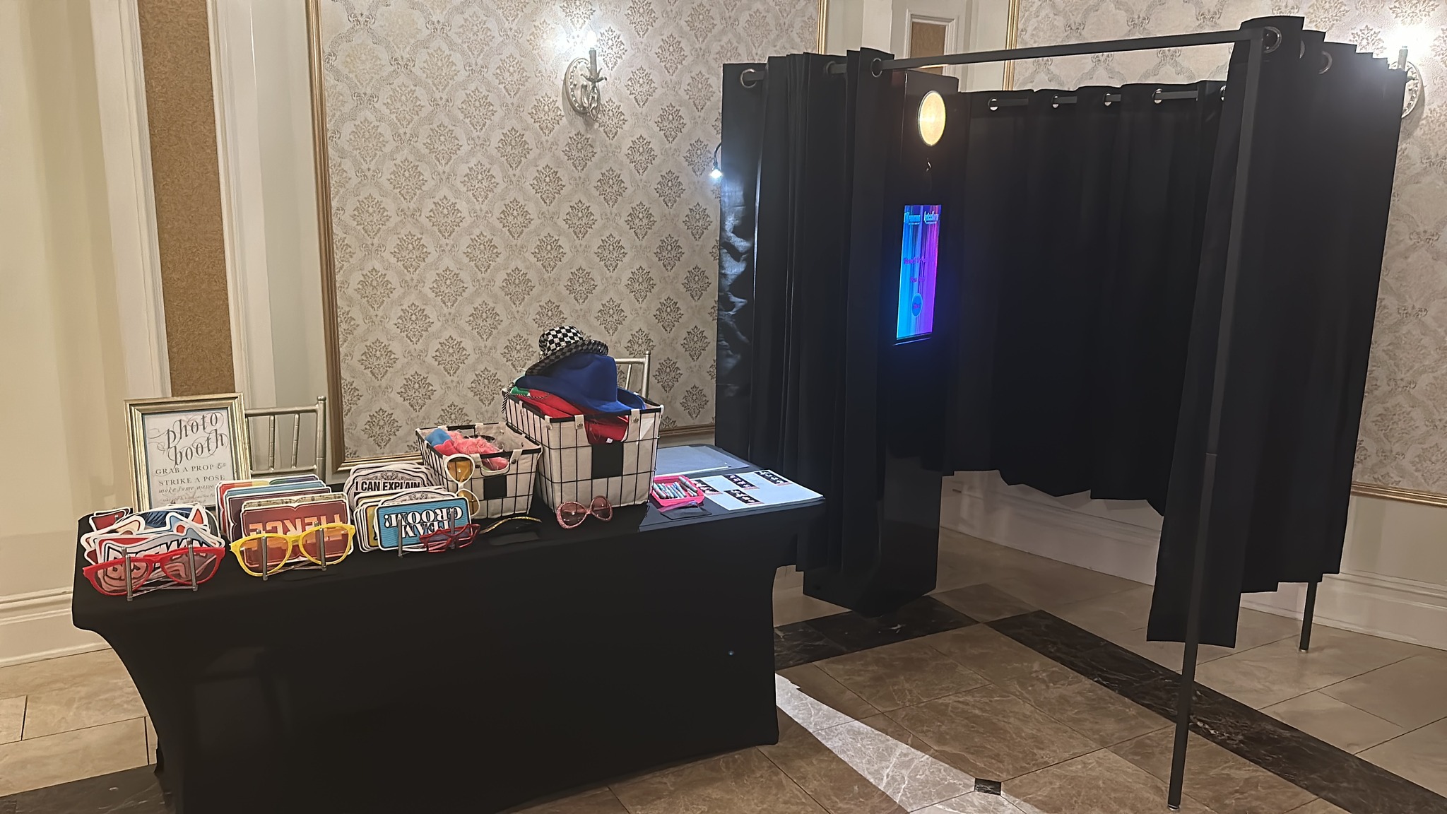 CT photo booth rental elegant enclosed booth setup Aria Prospect CT